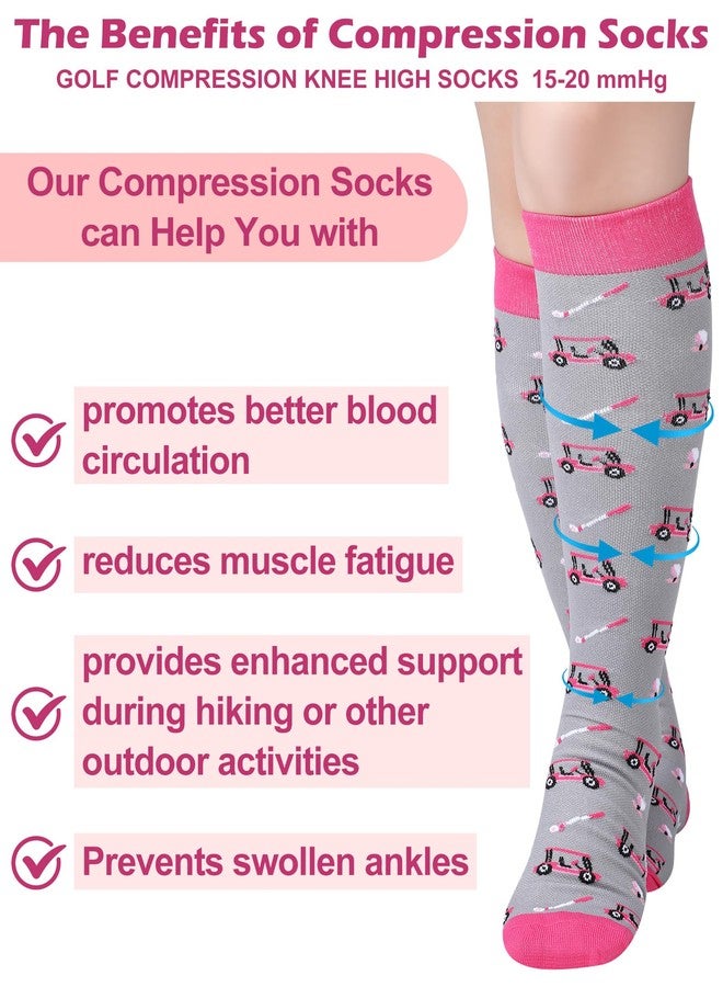 Chuarry 4 Pairs Women Golf Compression Socks Graduated Circulation 15-20 mmHg Funny Golf Cotton Knee High Socks Novelty Accessories Gifts for Women Golfers - Image 2