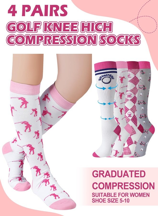 Chuarry 4 Pairs Women Golf Compression Socks Graduated Circulation 15-20 mmHg Funny Golf Cotton Knee High Socks Novelty Accessories Gifts for Women Golfers - Image 3