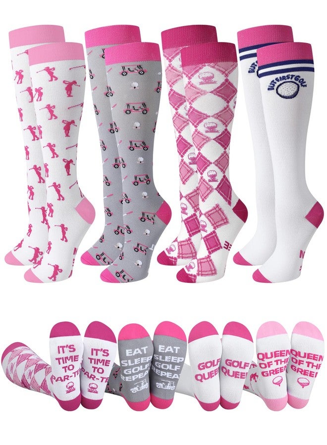 Chuarry 4 Pairs Women Golf Compression Socks Graduated Circulation 15-20 mmHg Funny Golf Cotton Knee High Socks Novelty Accessories Gifts for Women Golfers - Image 1