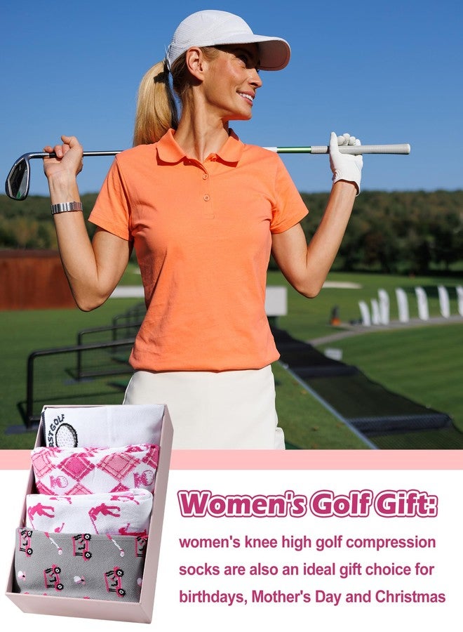 Chuarry 4 Pairs Women Golf Compression Socks Graduated Circulation 15-20 mmHg Funny Golf Cotton Knee High Socks Novelty Accessories Gifts for Women Golfers - Image 5
