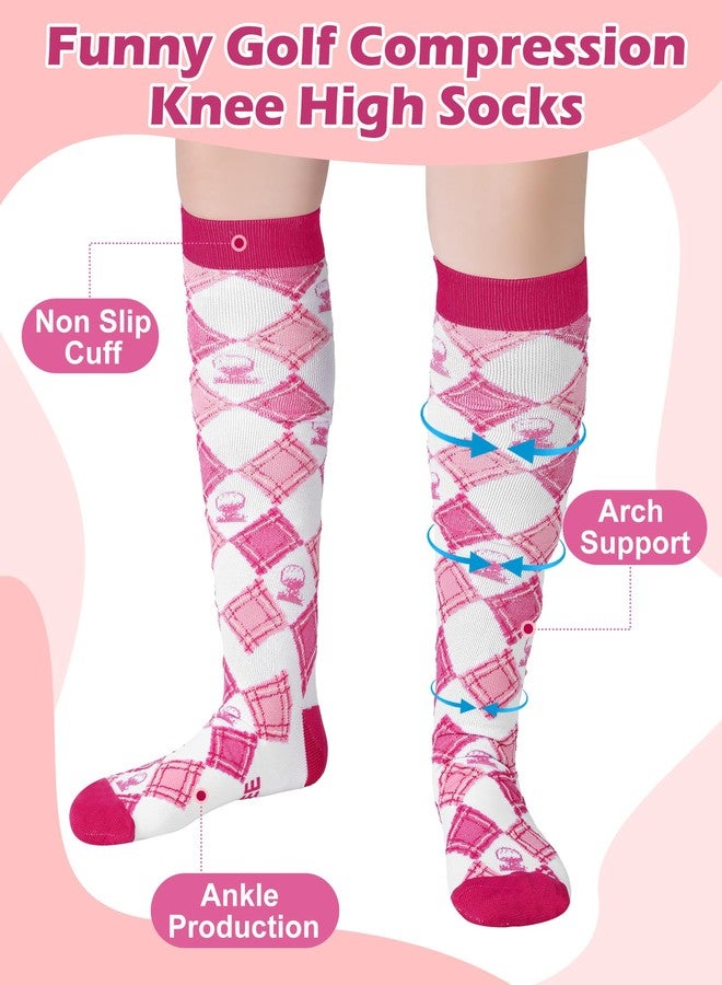 Chuarry 4 Pairs Women Golf Compression Socks Graduated Circulation 15-20 mmHg Funny Golf Cotton Knee High Socks Novelty Accessories Gifts for Women Golfers - Image 4