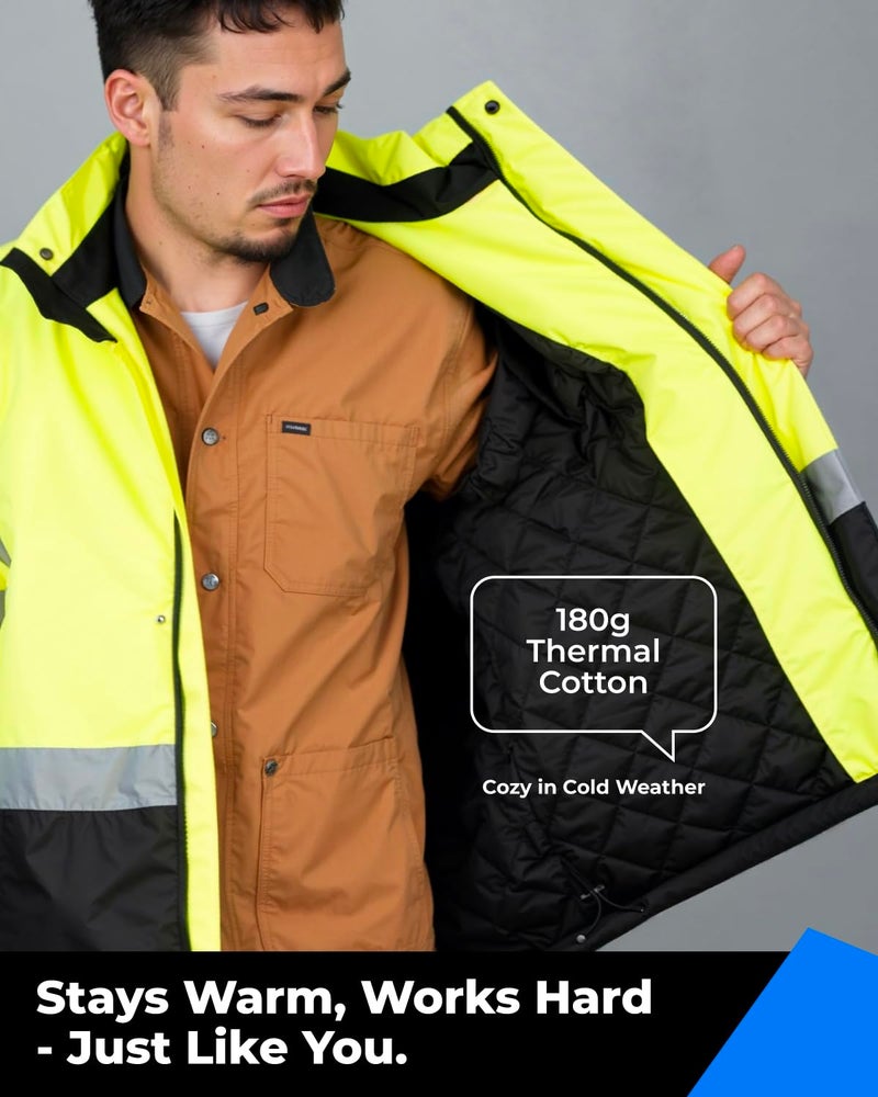 Toolant Reflective Waterproof Safety Jacket For Men - High Visibility  Insulated  Comfortable  Multiple Pockets - Designed For Work  Construction  And Outdoor  Yellow  Xl - Image 3