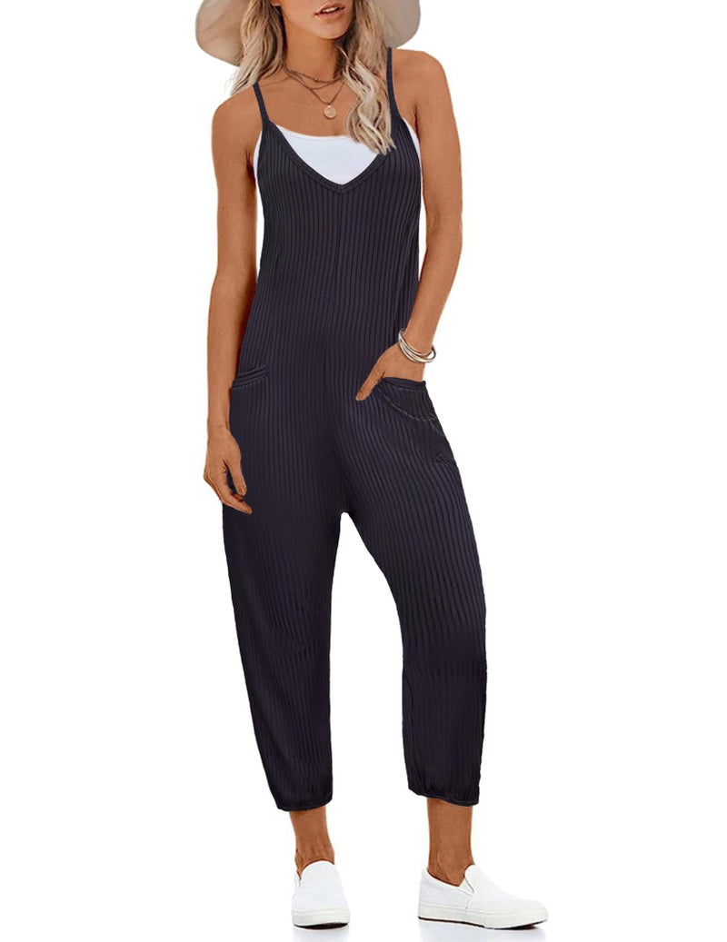 Ekouaer Womens Jumpsuits Casual Cute Maternity Jumpsuits for Women Sleeveless Summer Rompers （Black,Large - Image 1