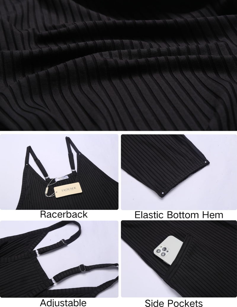 Ekouaer Womens Jumpsuits Casual Cute Maternity Jumpsuits for Women Sleeveless Summer Rompers （Black,Large - Image 2