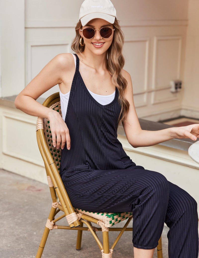 Ekouaer Womens Jumpsuits Casual Cute Maternity Jumpsuits for Women Sleeveless Summer Rompers （Black,Large - Image 5