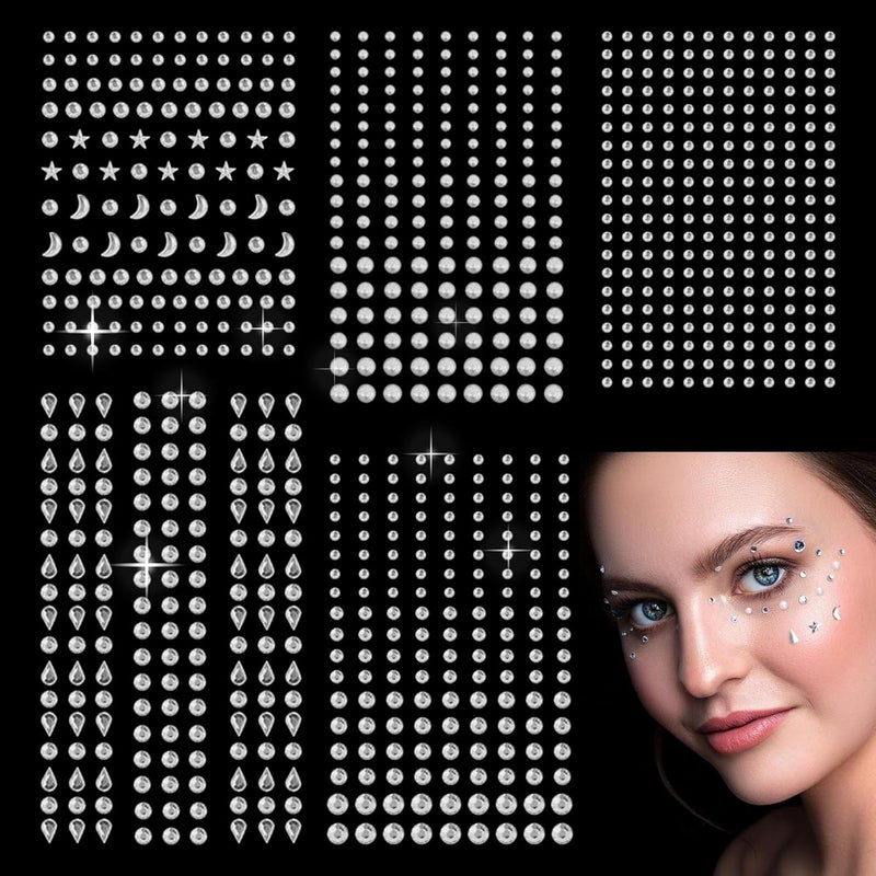 850 Pcs Rhinestone Sticker 5 Sheets Self Adhesive Acrylic Crystal Gems Stickers Self Adhesive Rhinestones Makeup Sticker for DIY Facial Nail Makeup Decoration