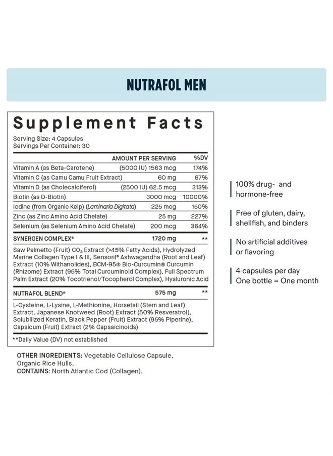 NUTRAFOL - Men's Hair Growth Supplements, Clinically Tested for Visibly Thicker Hair and Scalp Coverage, Dermatologist Recommended - 1 Month Supply - Image 1