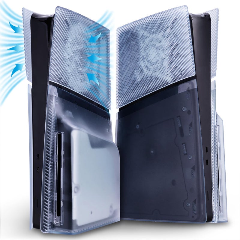eXtremeRate eXcover Console Replacement Top Bottom Cover Compatible with ps5 Slim Disc Edition, Side Panel Faceplate Back Plate with Cooling Vent Shell Compatible with ps5 Slim Disc - Clear Ice Blue - Image 3
