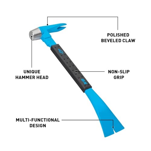 OX Tools Unique Hammer Head 12" Pry Bar - Multi-Functional Tool with Cats Paw, Crowbar | Rubber Grip, Polished Beveled Claws - Forged Steel Design for Strength and Durability - Image 2