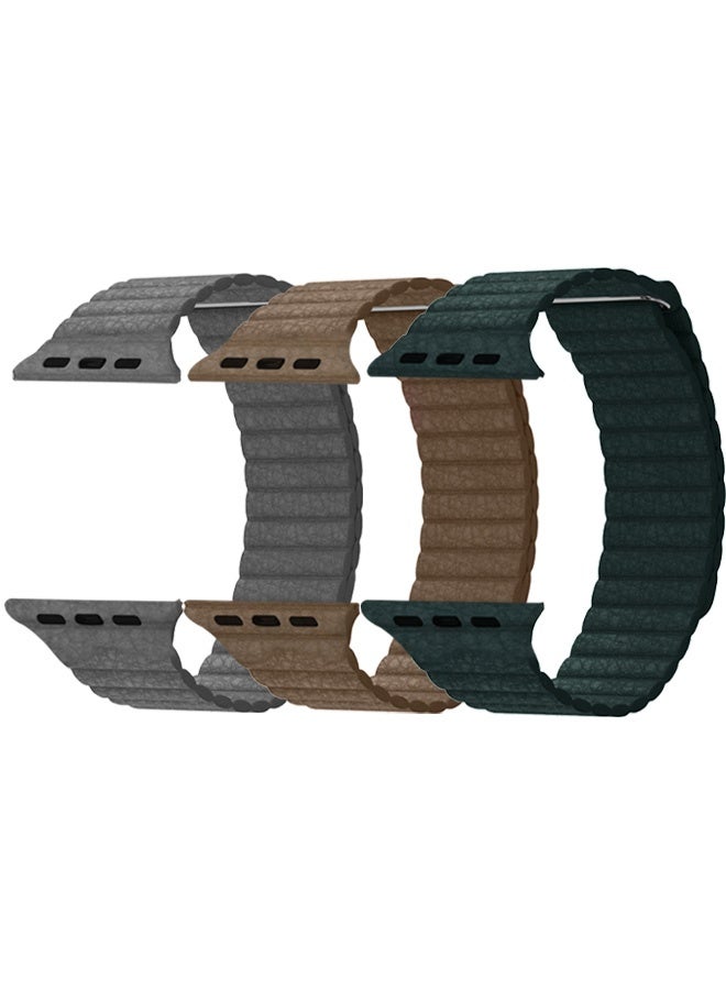 CATANES 3Pieces 49mm 46mm 45mm 44mm Leather Loop Band for Apple Watch Magnetic Watch Strap Wristband - Image 2