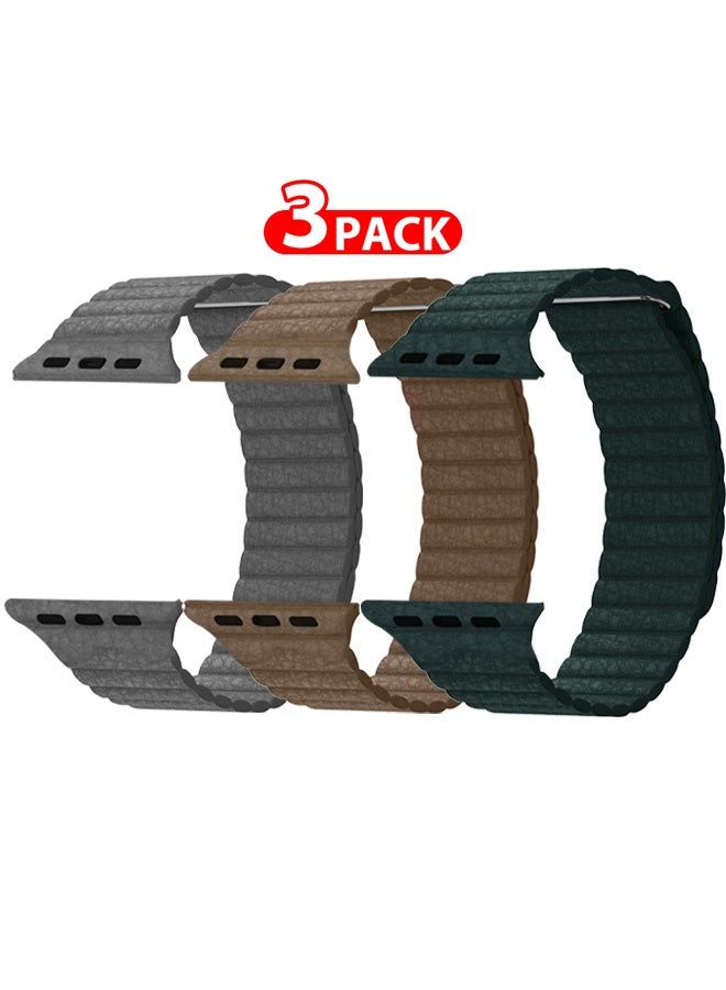 CATANES 3Pieces 49mm 46mm 45mm 44mm Leather Loop Band for Apple Watch Magnetic Watch Strap Wristband - Image 1