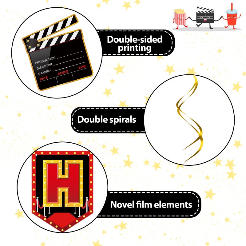 Sumind 45 Pieces Movie Night Decorations Party Decorations Kit Now Showing Banner Hanging Swirls Movie Theater Themed for Bridal Shower Birthday Party Supplies Film Backdrop - Image 3