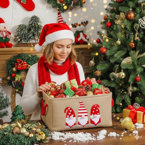 INough Christmas Baskets for Gifts Empty Christmas Gnomes Basket Large Gifts Bags for Holiday Ornaments Collapsible Storage Bins with Drawstring for Kidsroom - Image 3