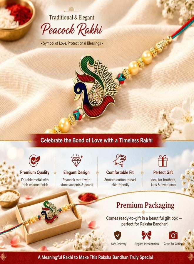 Riddhika Ventures Meenakari Peacock Rakhi – A Bond of Love & Protection with Roli Chawal and Greeting Card (P7) - Image 4