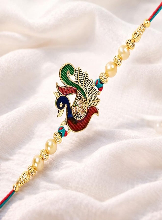 Riddhika Ventures Meenakari Peacock Rakhi – A Bond of Love & Protection with Roli Chawal and Greeting Card (P7) - Image 5