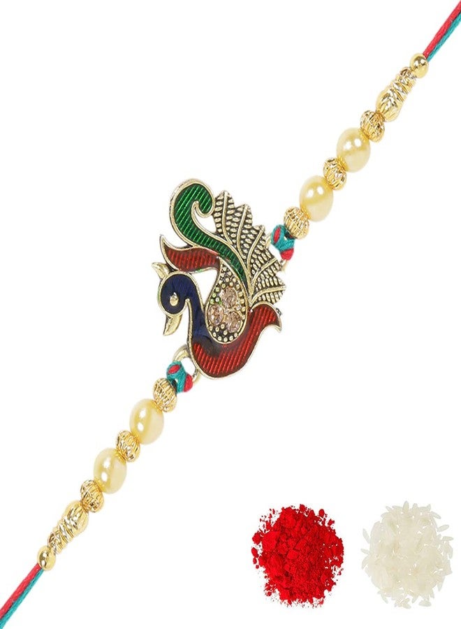 Riddhika Ventures Meenakari Peacock Rakhi – A Bond of Love & Protection with Roli Chawal and Greeting Card (P7) - Image 1