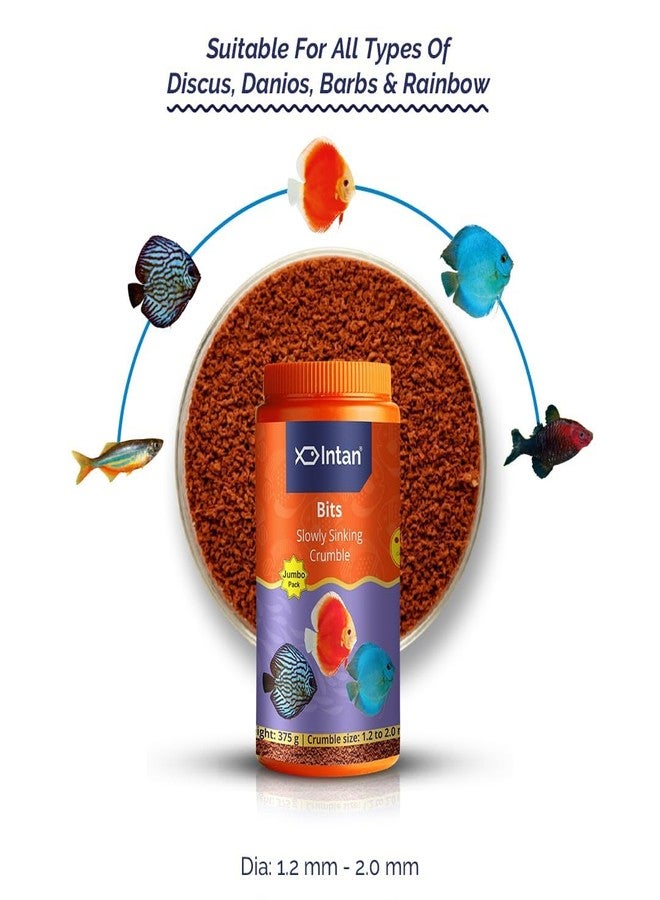 كينكو طعام أسماك كينكو المائي إنتان بتس، بطيء الغرق وقابل للتفتيت | طعام مفتت لأسماك الديسكس، والدانيو، والبارب، وأسماك قوس قزح | عبوة كبيرة 375 جم، حجم الفتات من 1.2 إلى 2.0 مم قطراً، عبوة واحدة (جامبو 375 جم) - Image 2
