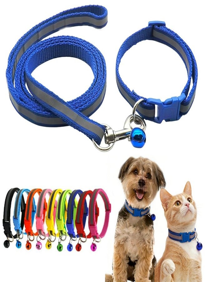 WeimoMonkey Puppy Collar XS with Bell Leash Set,Nylon Basic Reflective Puppy Collars Paw Print for XXS Xs Small Cat Pet Animal Litter Tiny Kitten Boy, Dark Blue - Image 1