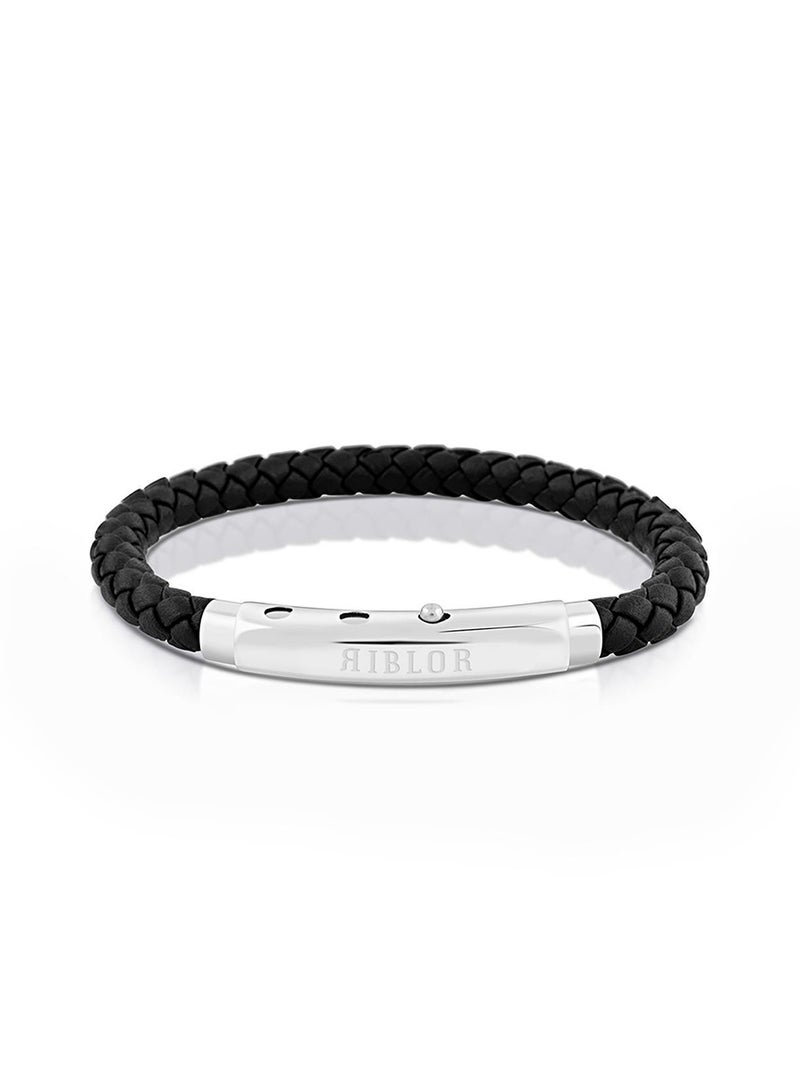 Riblor Benito Leather Bracelet Black And Silver - Image 1