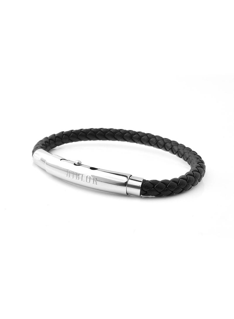 Riblor Benito Leather Bracelet Black And Silver - Image 2