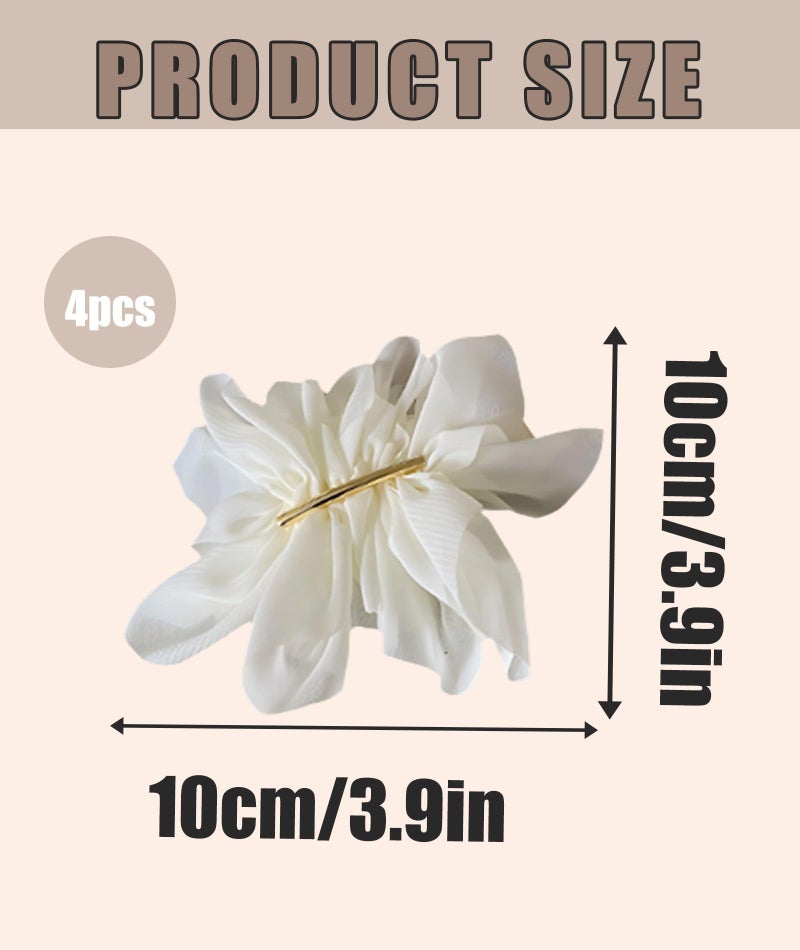 SonaBhu 4 PCS Chiffon Flower Clips Large Floral Low Ponytail French Barrette Hair Clip Hair Accessories for Woman, Elegant Flower Hair Clips for Woman, White,Black (Two color flower design) - Image 2