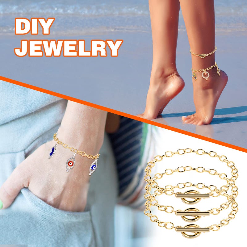 Prasacco 12 Pcs Bracelet Chains for Jewelry Making, Chain Bracelet for Women, Link Chain Bracelets with OT Toggle Clasp, Charm Bracelets for Jewelry Making (Gold) - Image 5