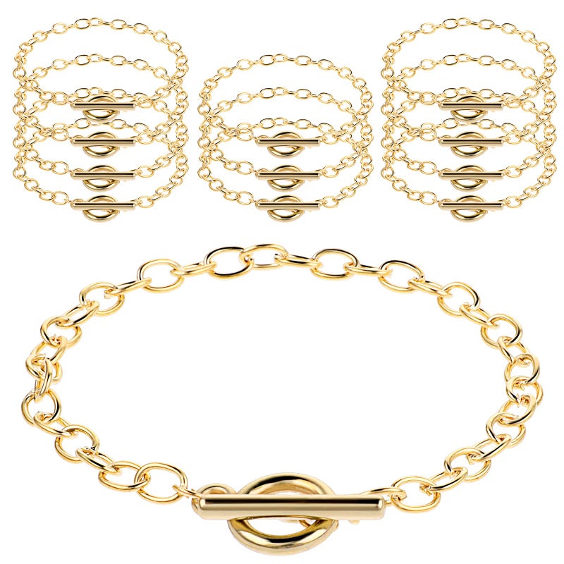Prasacco 12 Pcs Bracelet Chains for Jewelry Making, Chain Bracelet for Women, Link Chain Bracelets with OT Toggle Clasp, Charm Bracelets for Jewelry Making (Gold) - Image 1