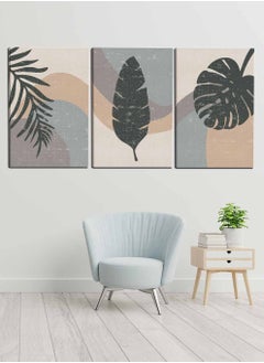 LOWHA Set Of 3 Framed Canvas Wall Arts Stretched Over Wooden Frame, Abstract Leaves Flowers Paintings, For Home, Living Room, Office Decor  - Image 1