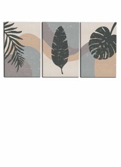 LOWHA Set Of 3 Framed Canvas Wall Arts Stretched Over Wooden Frame, Abstract Leaves Flowers Paintings, For Home, Living Room, Office Decor  - Image 4