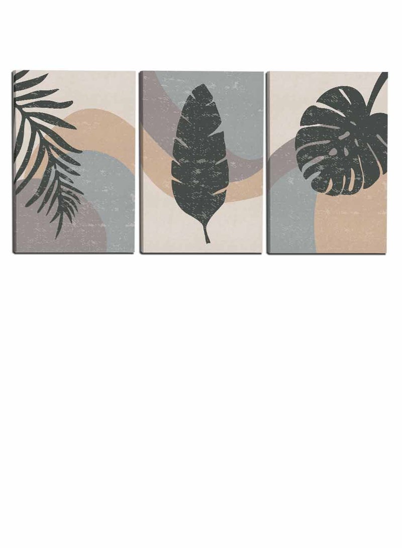 LOWHA Set Of 3 Framed Canvas Wall Arts Stretched Over Wooden Frame, Abstract Leaves Flowers Paintings, For Home, Living Room, Office Decor - Image 4