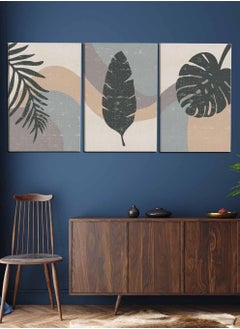 LOWHA Set Of 3 Framed Canvas Wall Arts Stretched Over Wooden Frame, Abstract Leaves Flowers Paintings, For Home, Living Room, Office Decor  - Image 3