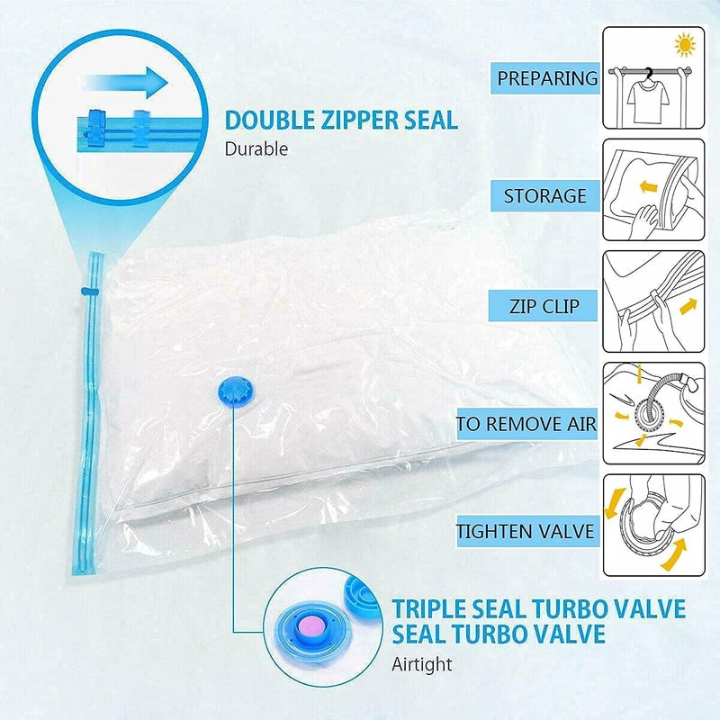 PERPART Heavy Quality Vacuum Storage Reusable Zip lock Smart Space Saver Bags with Hand Pump for Travel - Image 5