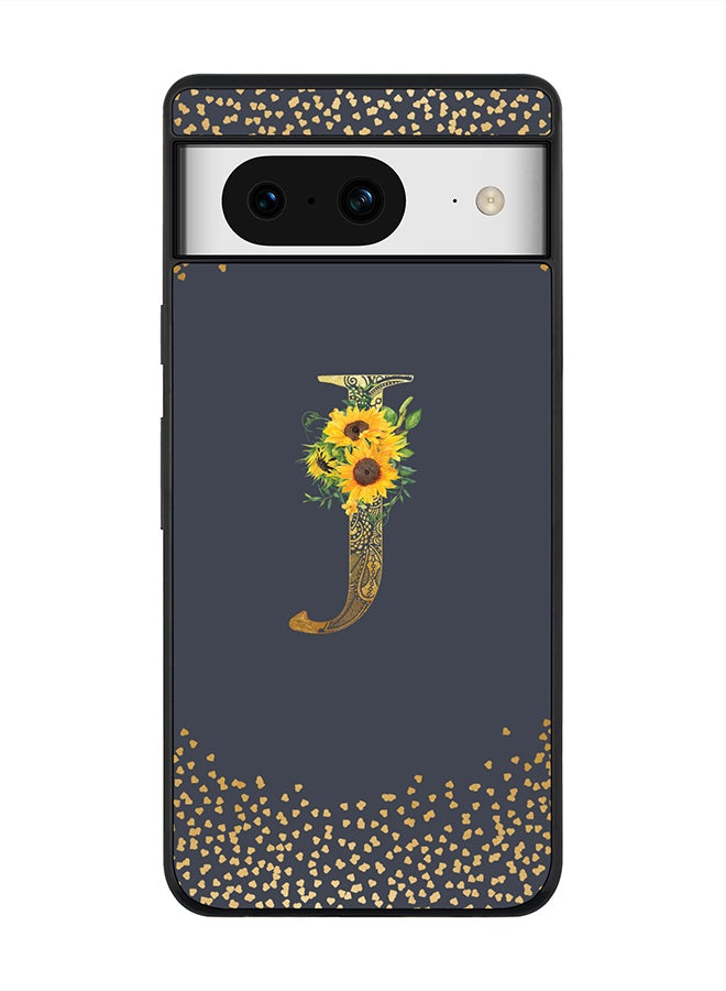 Stylizedd Rugged Black Edge case for Google Pixel 8, Slim fit Thin Phone Case Cover- Custom Monogram Initial Letter Floral Pattern Alphabet - J (Grey) - Image 1