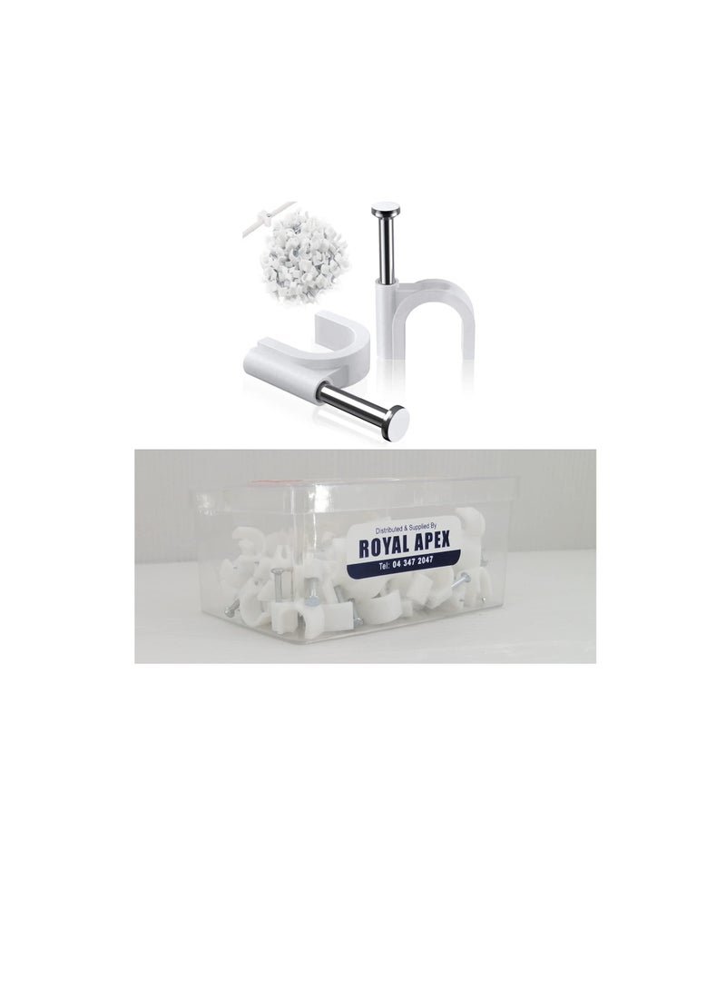 Electrical Cable Wire Round Clips, Steel Nails Tacks Holder for Organizing Electric Wires Cables Lines - White (16mm - 100Pcs) - Image 1