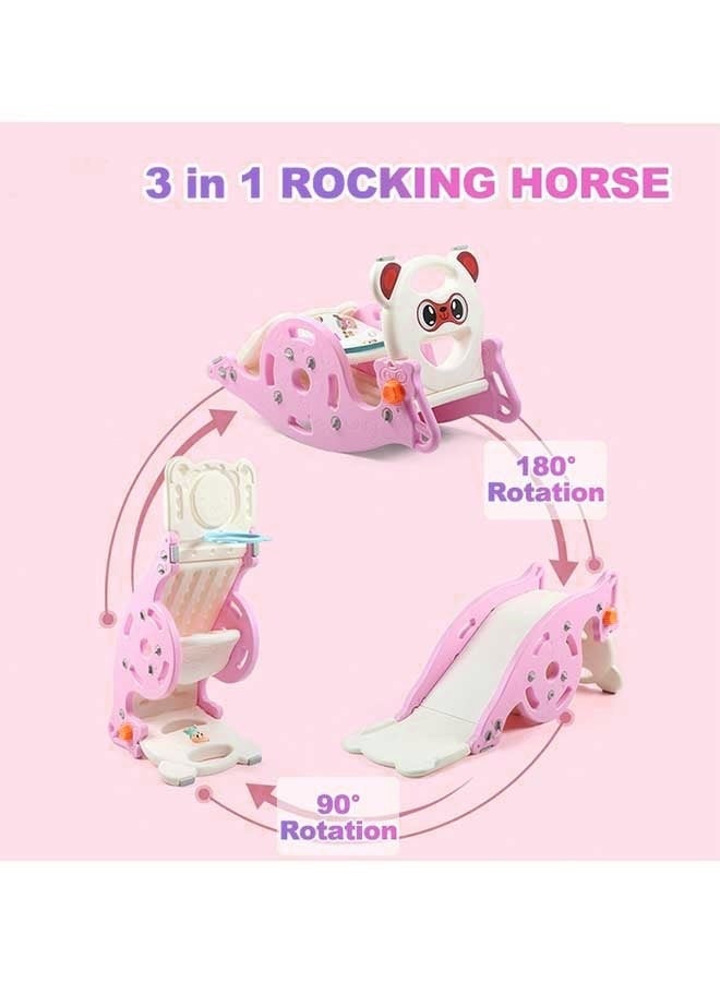 Vinnatsu 3-in-1  Toddler Slide Rocking Toy , Toddler Slide / Rocking Chair / Basketball Stand，Kids Activity Center Climbing Slide Set Foldable Climber Playground Slide for Both Indoors Outdoor Use (Pink Bear) - Image 4