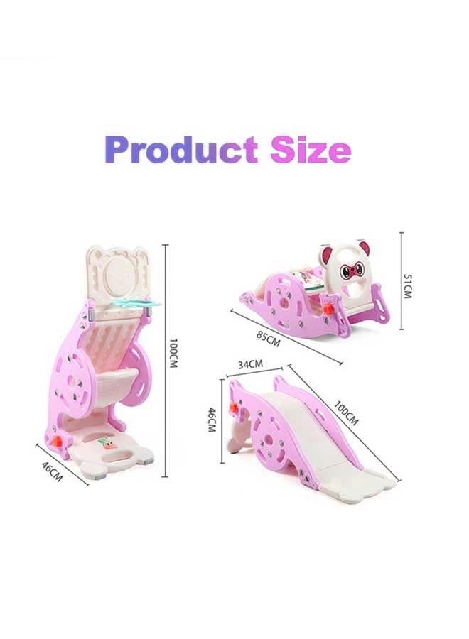 Vinnatsu 3-in-1  Toddler Slide Rocking Toy , Toddler Slide / Rocking Chair / Basketball Stand，Kids Activity Center Climbing Slide Set Foldable Climber Playground Slide for Both Indoors Outdoor Use (Pink Bear) - Image 2