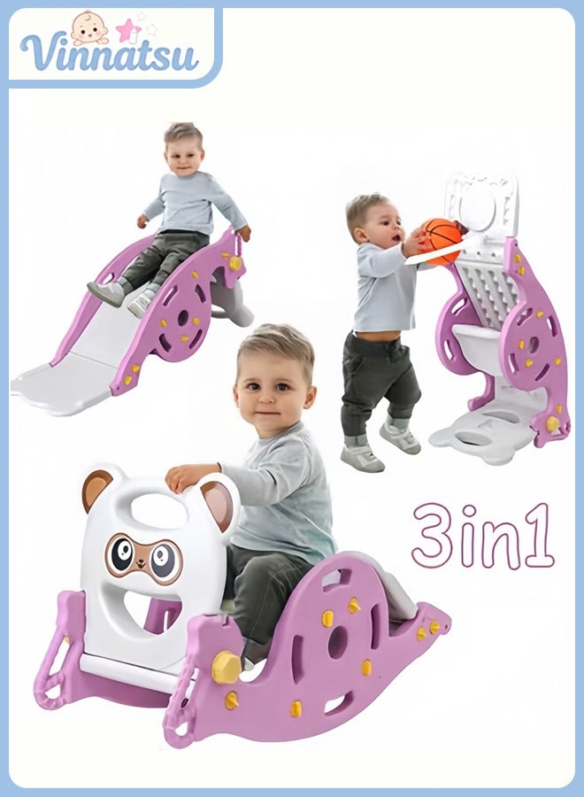 Vinnatsu 3-in-1  Toddler Slide Rocking Toy , Toddler Slide / Rocking Chair / Basketball Stand，Kids Activity Center Climbing Slide Set Foldable Climber Playground Slide for Both Indoors Outdoor Use (Pink Bear) - Image 1