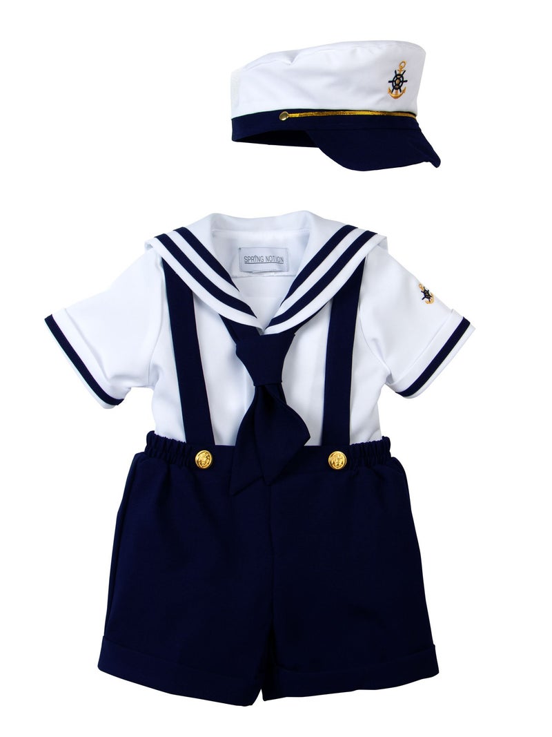 Spring Notion Baby Boys Sailor Set with Hat Style-A Large /12-18M, Navy Blue - Image 5