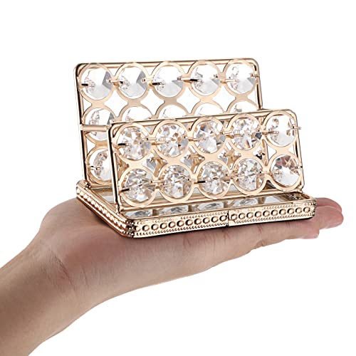 Hipiwe Crystal Business Card Holder Stand Gold Mirrored Name Card Display Stand Organizer Desktop Business Card Storage Holder for Office Countertop (Gold,1 Slot) - Image 4