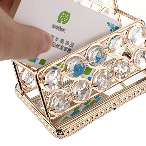 Hipiwe Crystal Business Card Holder Stand Gold Mirrored Name Card Display Stand Organizer Desktop Business Card Storage Holder for Office Countertop (Gold,1 Slot) - Image 3