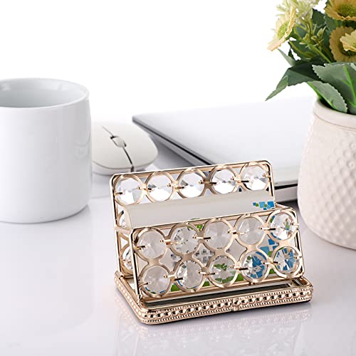 Hipiwe Crystal Business Card Holder Stand Gold Mirrored Name Card Display Stand Organizer Desktop Business Card Storage Holder for Office Countertop (Gold,1 Slot) - Image 2