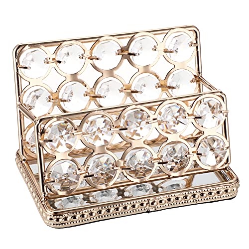 Hipiwe Crystal Business Card Holder Stand Gold Mirrored Name Card Display Stand Organizer Desktop Business Card Storage Holder for Office Countertop (Gold,1 Slot) - Image 1