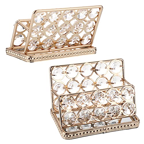 Hipiwe Crystal Business Card Holder Stand Gold Mirrored Name Card Display Stand Organizer Desktop Business Card Storage Holder for Office Countertop (Gold,1 Slot) - Image 5