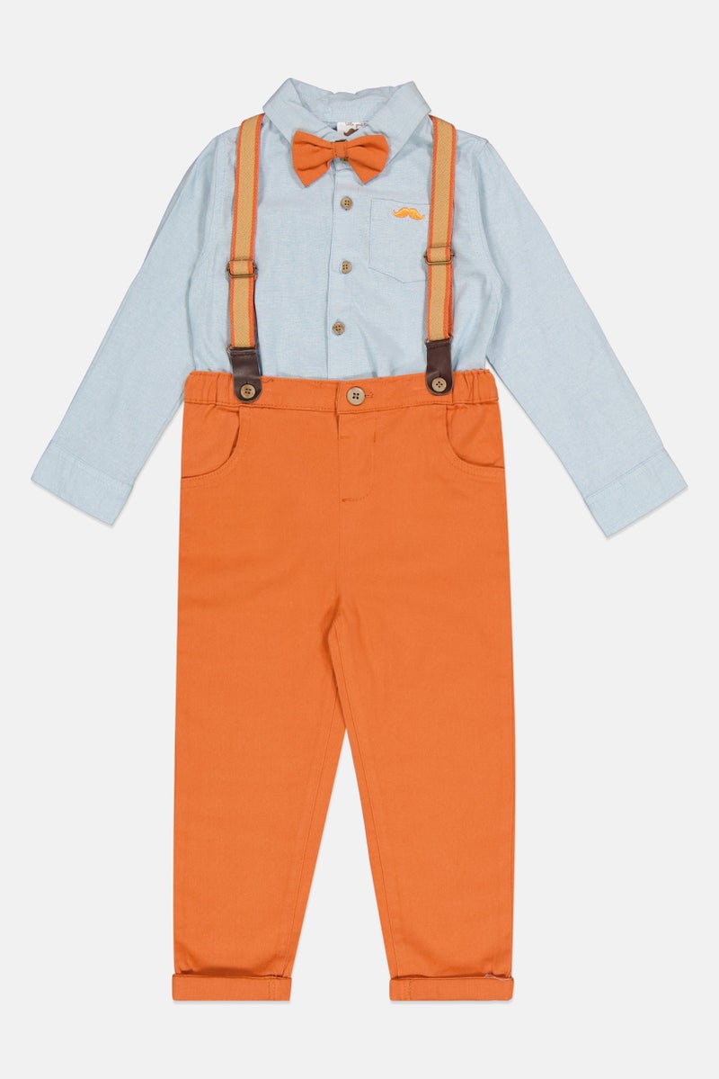 Little Gent Toddlers Boy 4 Pieces Solid Pants, Shirt, Bow Tie And Detachable Suspender Belts, Blue - Image 3