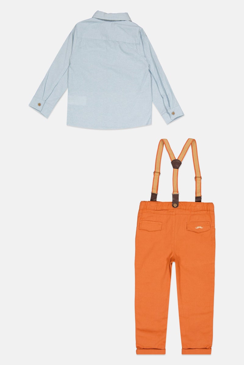 Little Gent Toddlers Boy 4 Pieces Solid Pants, Shirt, Bow Tie And Detachable Suspender Belts, Blue - Image 2