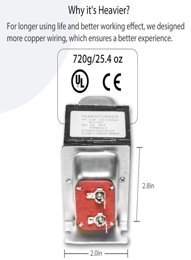 VIIVRIA محول جرس الباب VIIVRIA 24V 40VA - نواة نحاسية ثقيلة لتحويل Ring Pro/2 و Nest Hello، سهل التركيب مزود طاقة موصل، متوافق مع الترموستات/الجرس - Image 3