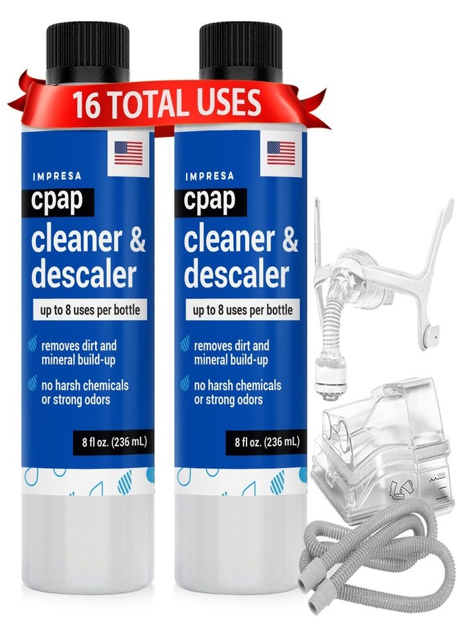 IMPRESA محلول تنظيف IMPRESA CPAP لجميع آلات وأكسسوارات CPAP - عبوتان سعة 8 أونصات سائلة - مزيل ترسبات حمض الستريك وخالي من الرواسب - Image 1