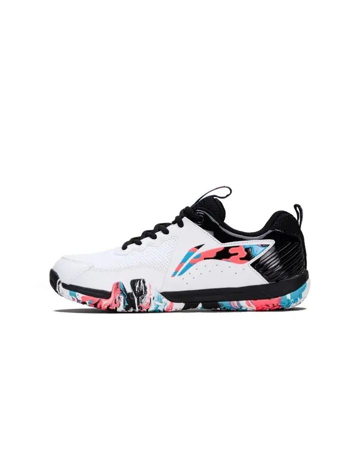 لي-نينج Li-Ning Saga Lite 9 Non Marking Badminton Shoes (White/Black/Orange/Blue  ; EUR 40)