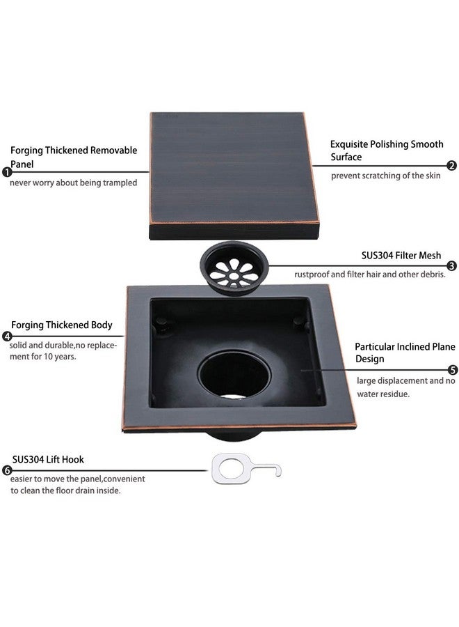 راندم مصفاة دش مربعة من البرونز المصقول بالزيت عشوائية مع غطاء مصفاة دش قابل للإزالة ومصفاة شعر من الفولاذ المقاوم للصدأ SUS 304 مقاس 6 بوصات - Image 3