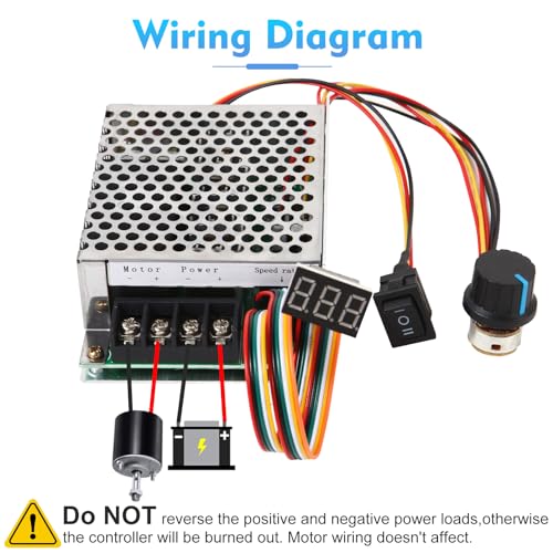 HARMNEE PWM DC Motor Speed Controller, DC 10-55V / Rated 40A, LED Display Stepless DC Motor Speed Controller with Adjustable Potentiometer and Forward-Brake-Reverse Switch - Image 4